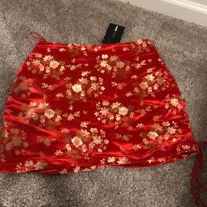 Red satin skirt